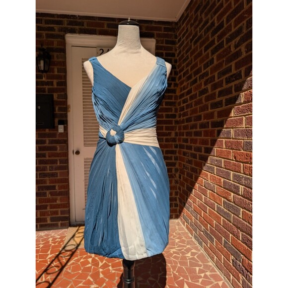 Erin by Erin Fetherston Blue & Ivory Ombre Ruched Silk Cocktail Dress -Size 4 - Picture 1 of 11